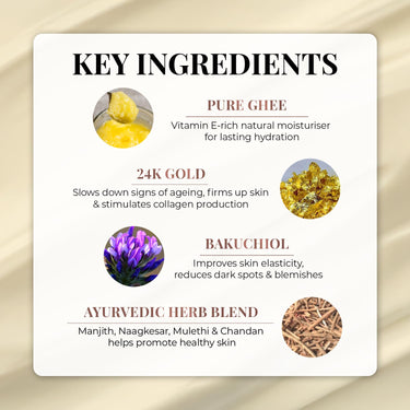 Just Herbs 24K Gold with Pure Ghee Souffle Day Cream for Deep Nourish Moisturising Anti Ageing | Improve Skin Elasticity | Reduce Dullness | Non Sticky | All Skin Types Moisturiser for Women 50ml